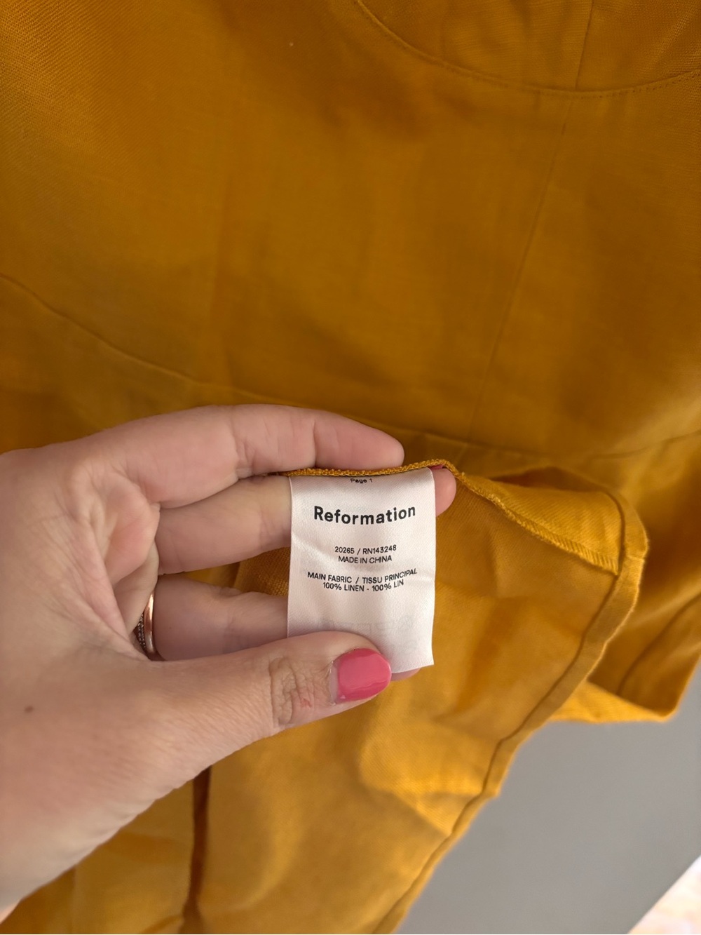 NWOT Reformation | 100% linen, Mustard Puff-Sleeve Mini Dress - Picture 6 of 10